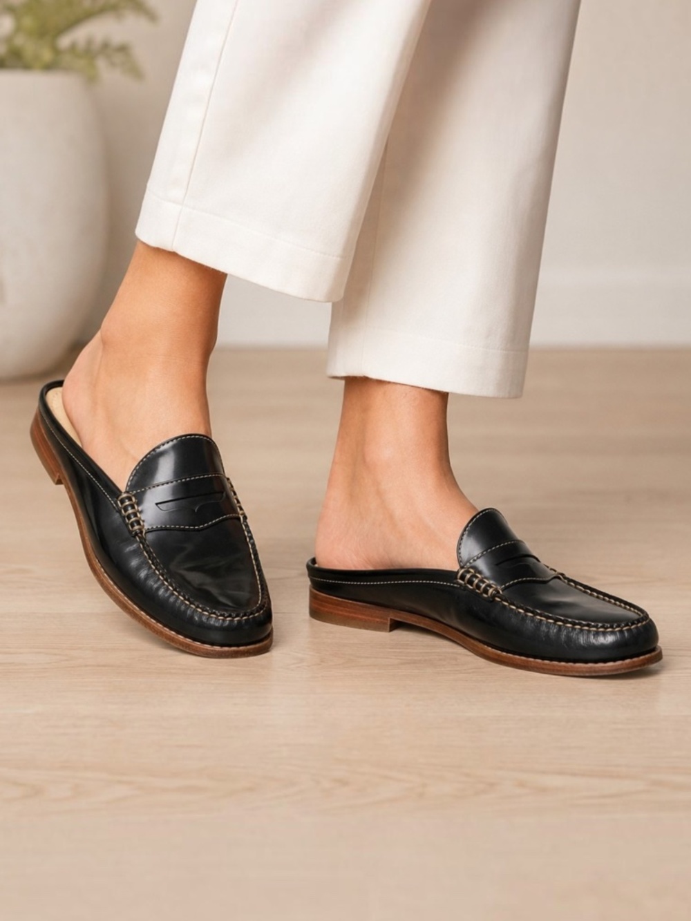 GH Bass Weejuns Wynn Patent Leather Penny Loafer Mule Black Slip On Womens 8.5 M